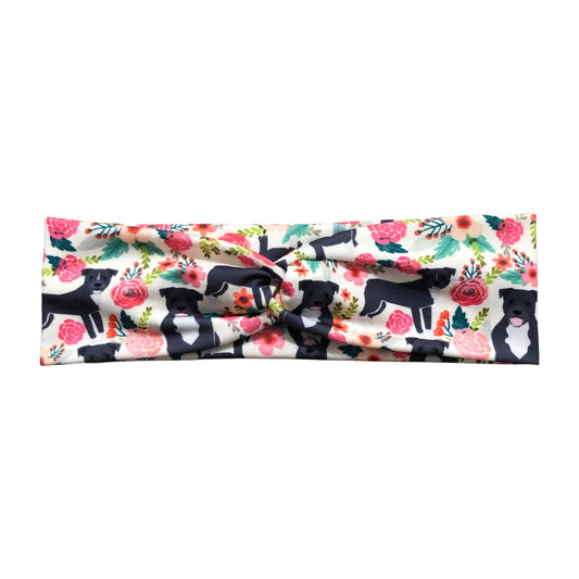 Gray and White Pitbull Dog Floral Print Headband for Women