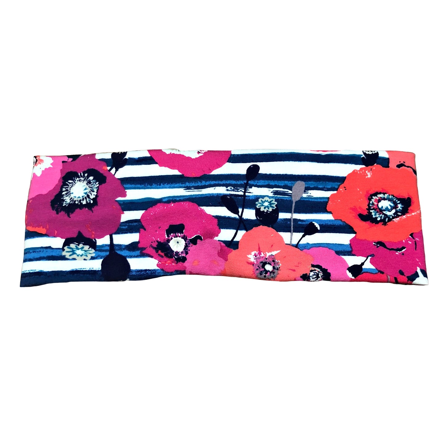 Navy, White and Pink Stripe Floral Fabric Headband
