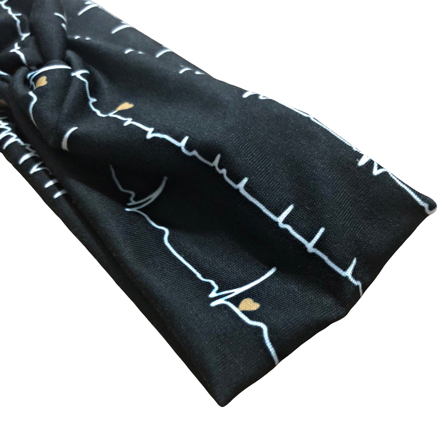 Black, White and Gold EKG Nurse Print Headband for Women