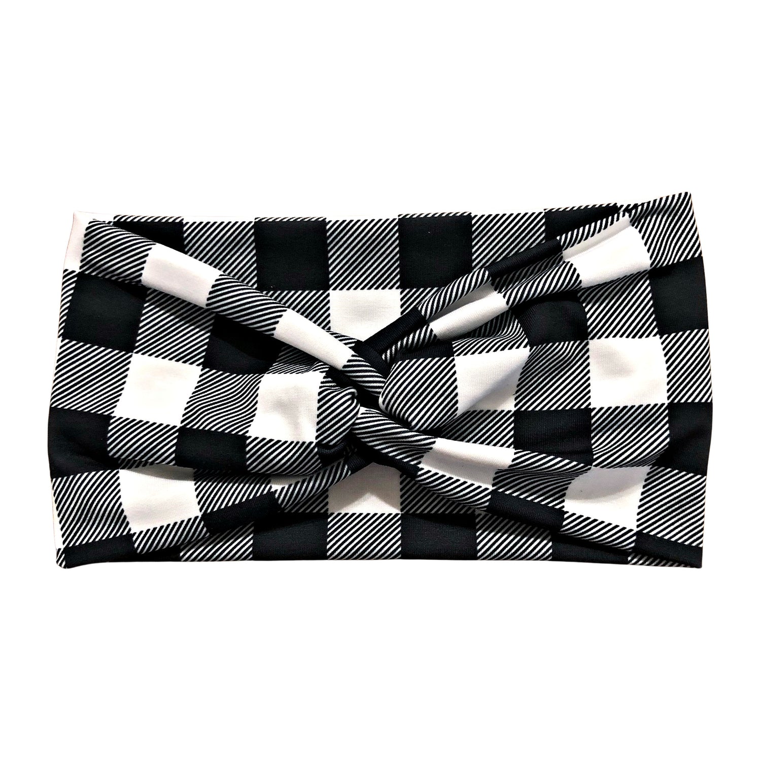 Wide White and Black Buffalo Plaid Headband for Women