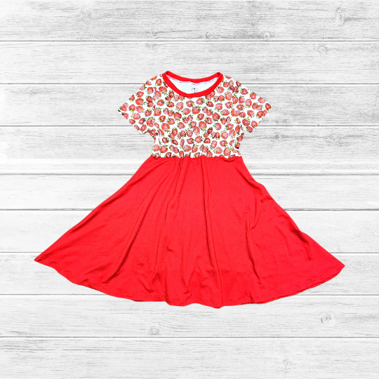 Strawberry Print Twirl Dress for Toddler Girls, Size 4T, Ready to Ship