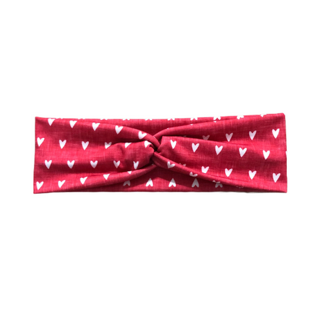 Red and White Heart Print Headband for Women