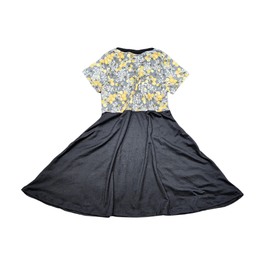 Gray and Black Bee Print Sundress for Girls, Short Sleeve, Size 4T, Handmade and Ready to Ship