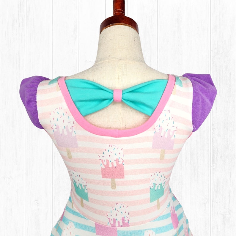 Ice Cream Birthday Party Tank Dress for Girls, Bow Back, Flutter Sleeves
