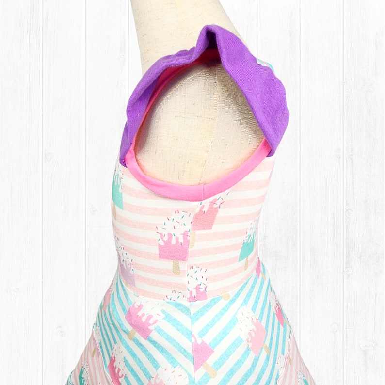 Ice Cream Birthday Party Tank Dress for Girls, Bow Back, Flutter Sleeves