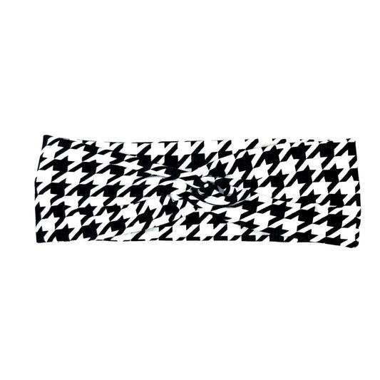 Black and White Houndstooth Print Cotton Spandex Headband for Women